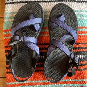 Chaco Sandals Blue Purple Tribal Pattern Great Condition